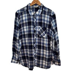 Woolrich Blue Plaid Button Up XXL Womens Plus Button Front Pocket Long Sleeve